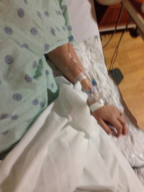 Along with the medicine to stop contractions, I was given a bag of IV fluids. 